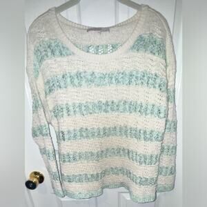 LOFT Cream & Green Ribbon Sweater Size Large